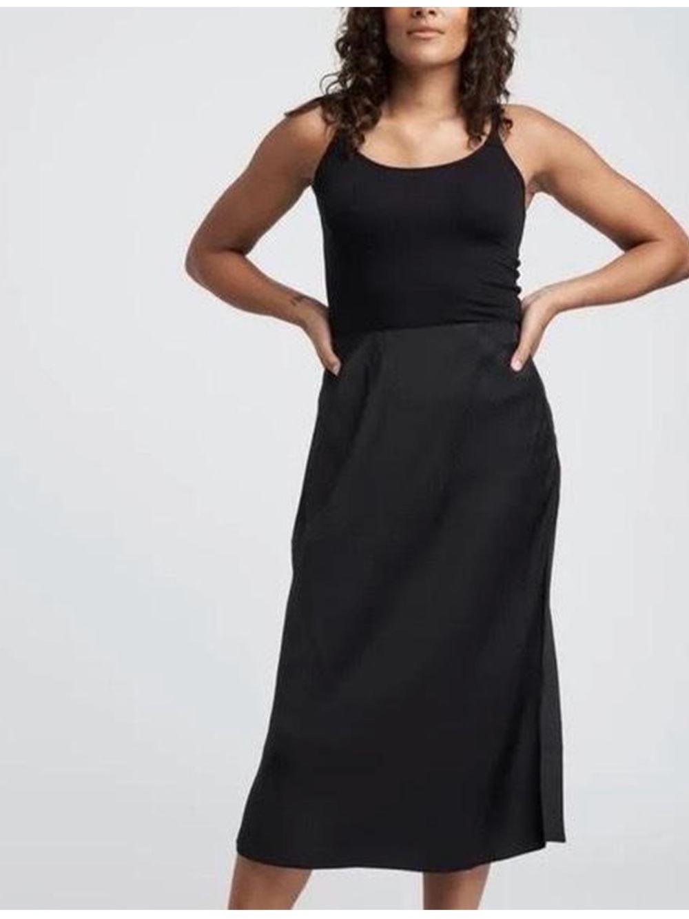 NWT Universal Standard Diane Satin Bias Women's Black Midi Slip Skirt M (18/20)